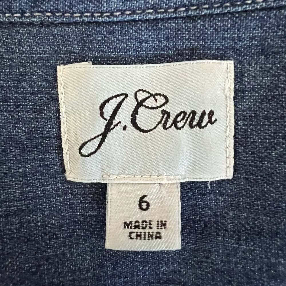J Crew Denim Pearl Snap Western Style Shirtdress With Tie Belt Size 6 - Picture 13 of 14